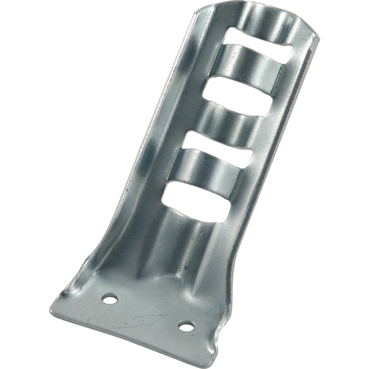 Metal bracket with multiple holes on a white background