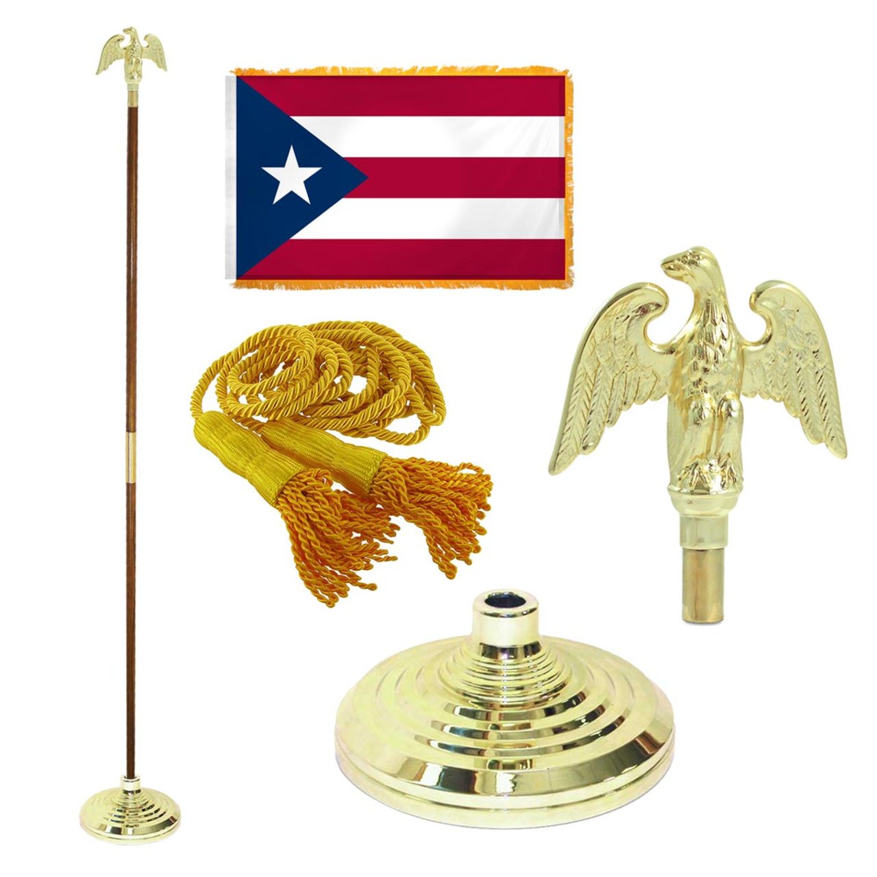 Super Tough Indoor Flagpole Kit with Nylon 3' x 5' Puerto Rico Flag