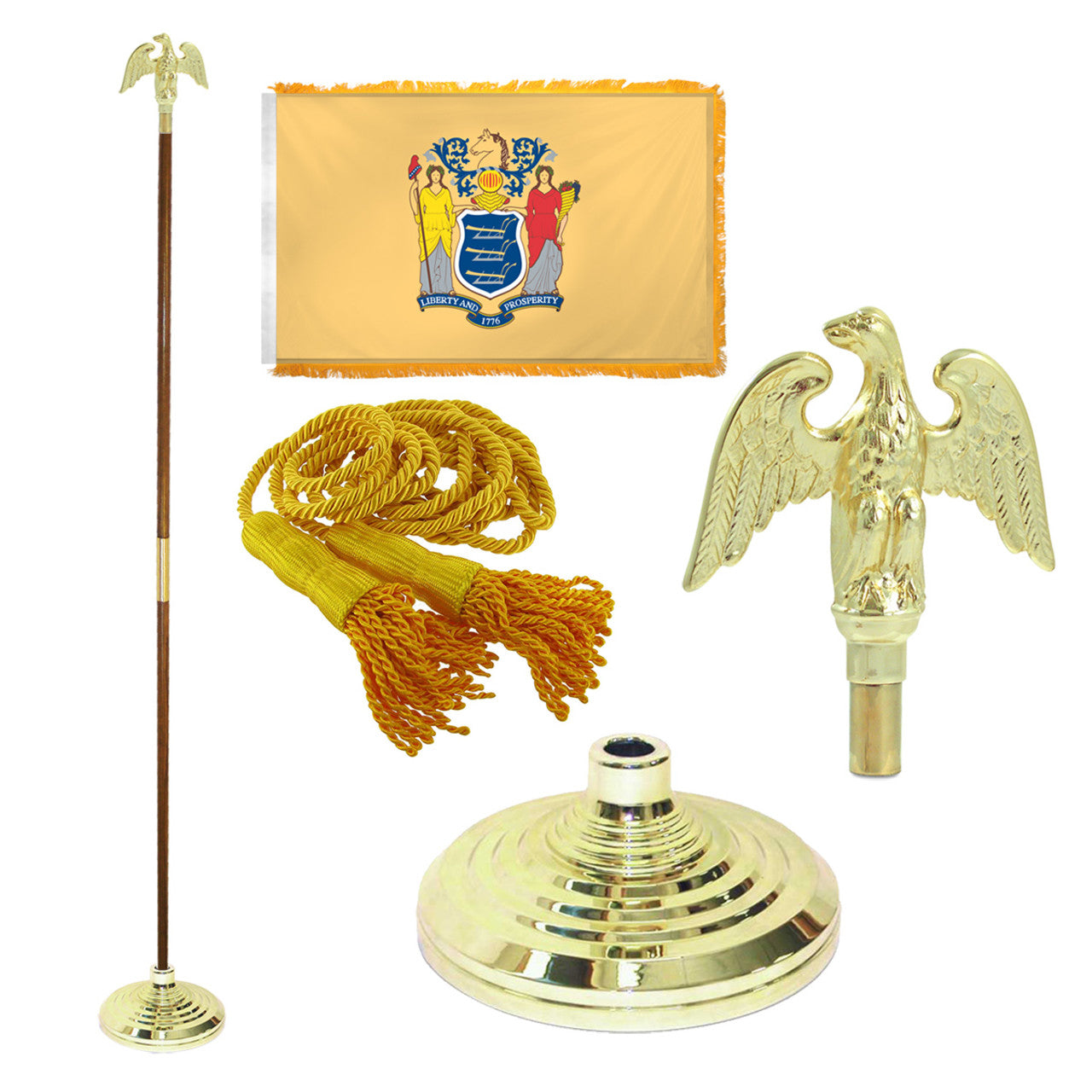 Super Tough Indoor Flagpole Kit with Nylon 3' x 5' New Jersey Flag