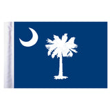 Small South Carolina state flag with a white palm tree and moon on a blue background