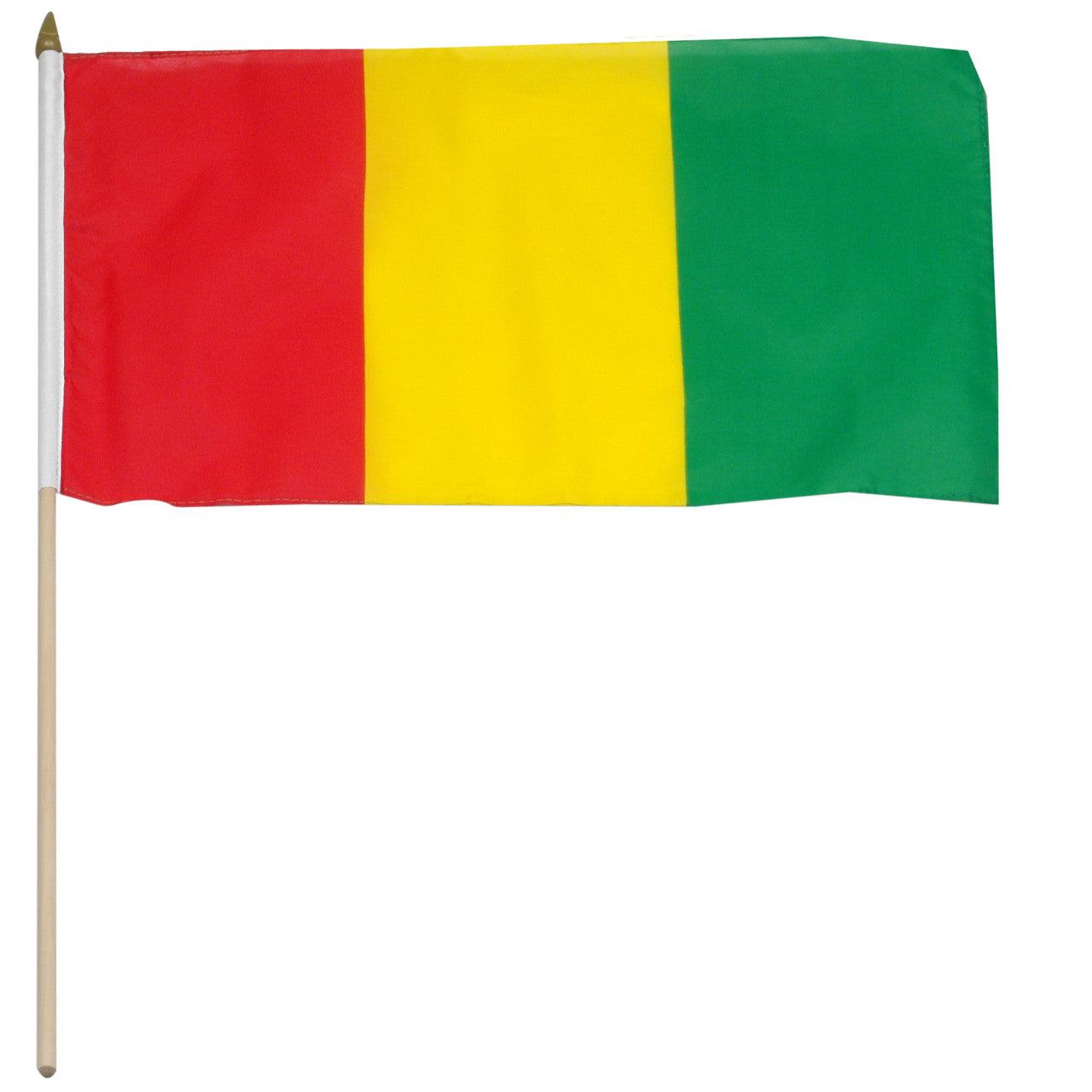 Flag of Guinea with red, yellow, and green stripes on a white background
