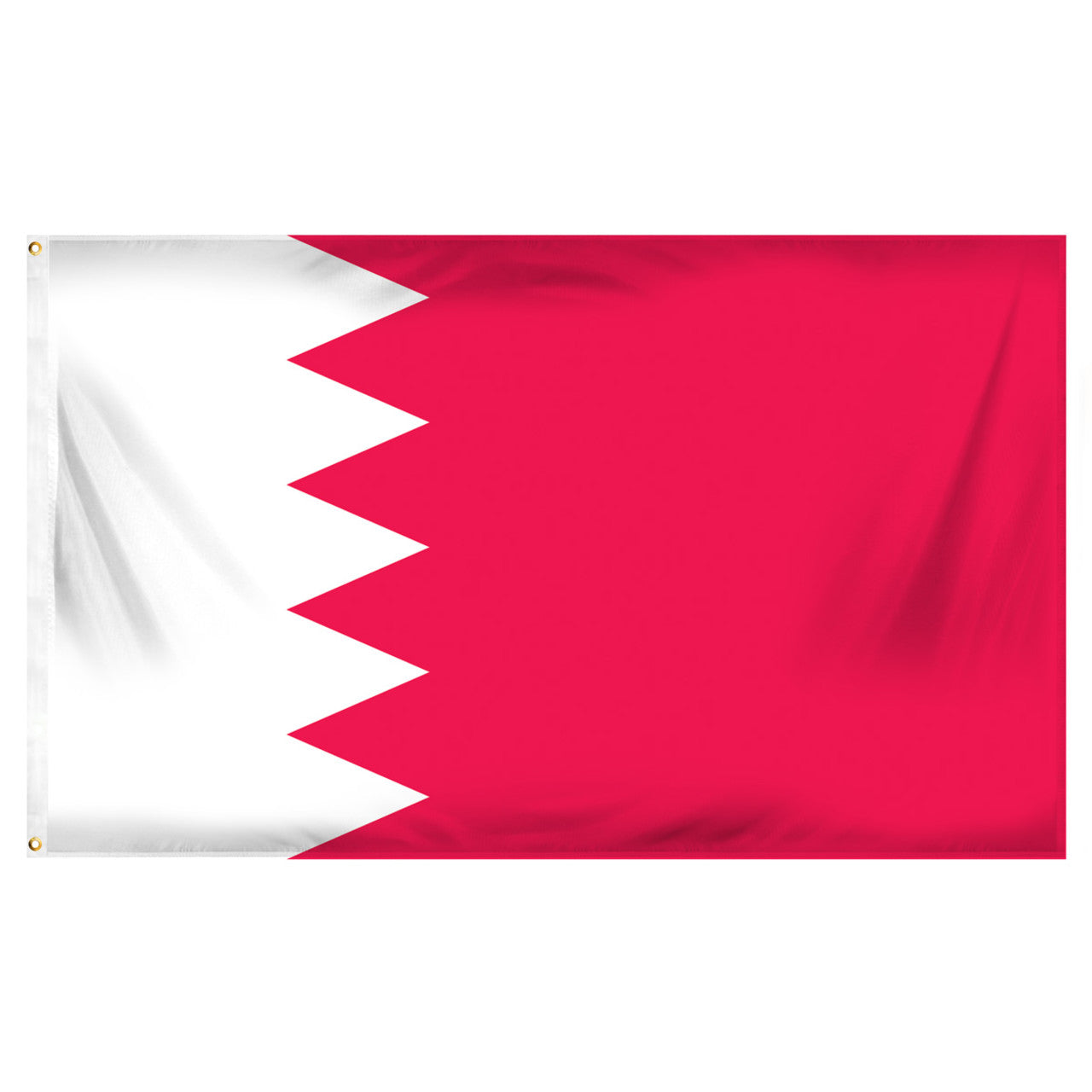 Flag of Bahrain with white intersecting red forming triangular shaped connecting points