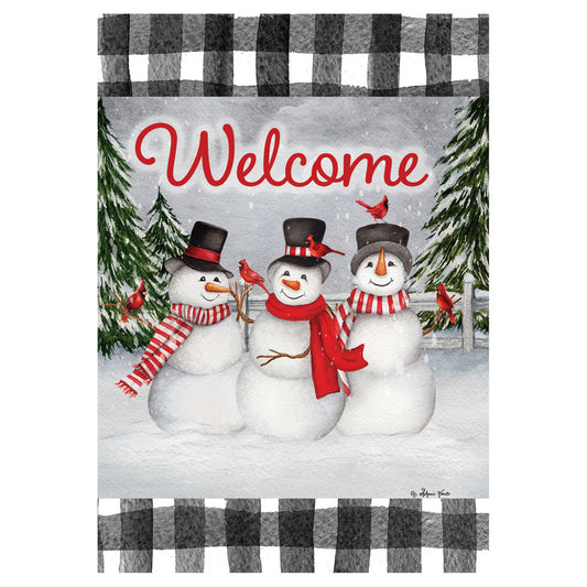 Welcome Snowmen Trio Garden Flag - 12in x 18in