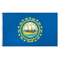 State of New Hampshire flag featuring the full-color state seal with the frigate Raleigh, a laurel wreath, and 'Seal of the State of New Hampshire 1776' text on a solid dark blue field.