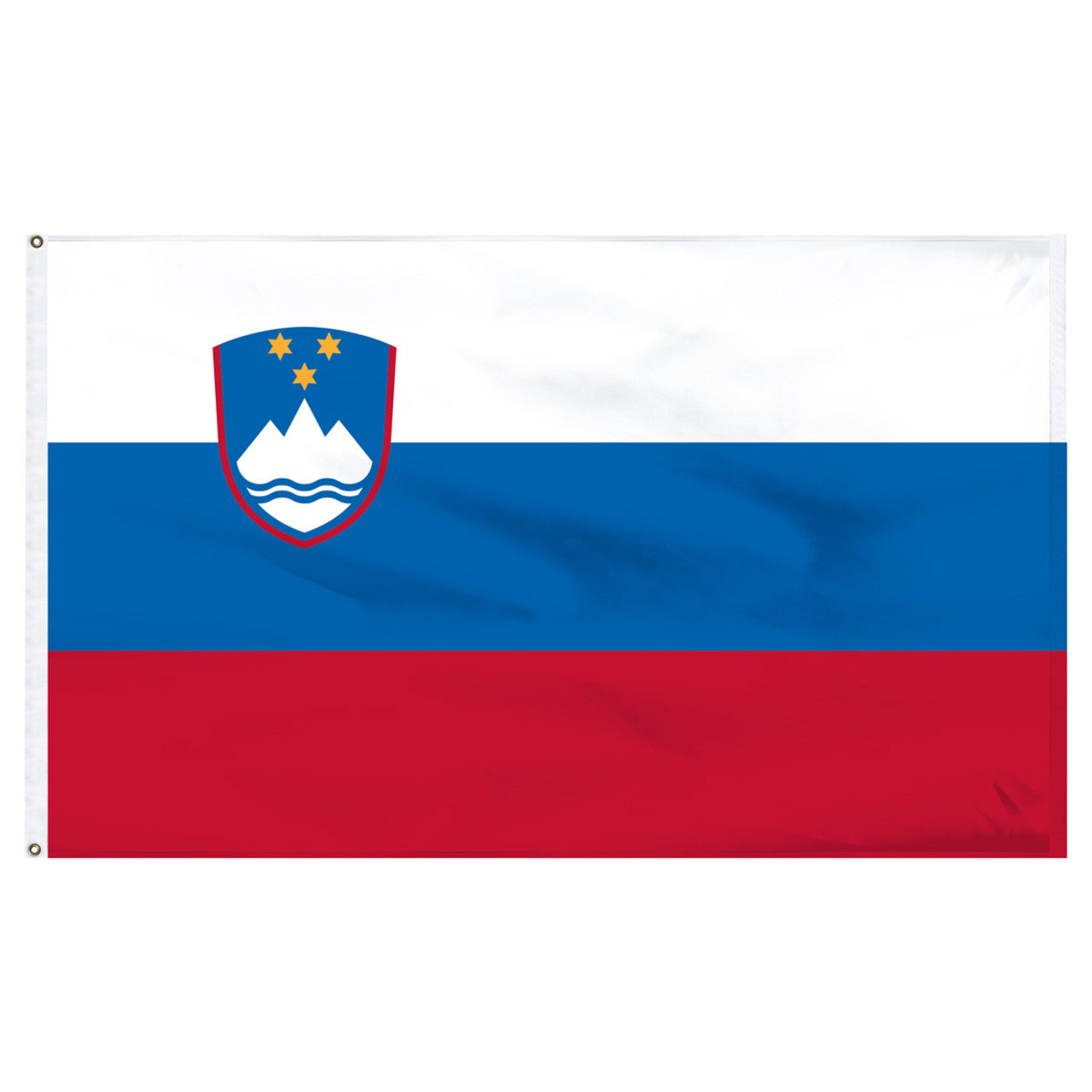 Flag of Slovenia with a blue and red design on a white background