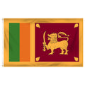 Sri Lankan flag with green, orange, and red sections, featuring a lion emblem on a white background