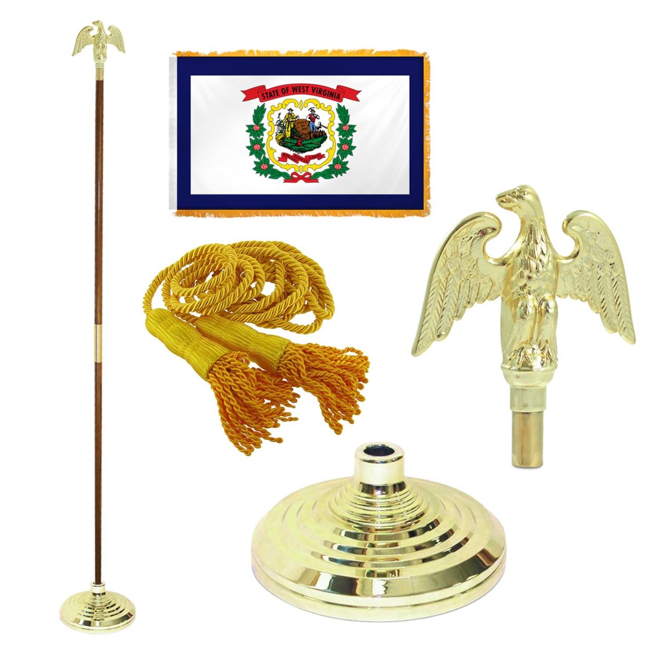 Super Tough Indoor Flagpole Kit with Nylon 4' x 6' West Virginia Flag