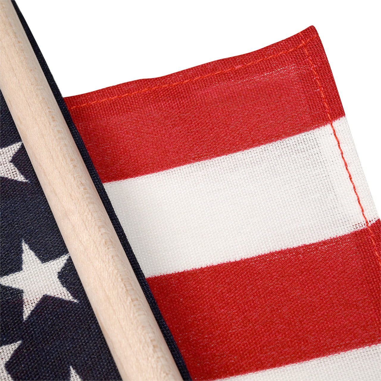 Super Tough 12"x18" US Stick Flag with 30"x3/8" Wood Staff - Sewn Edges