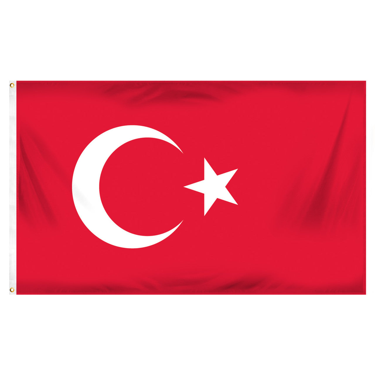 Country of Turkey fed flag with a white crescent moon and star on a white background