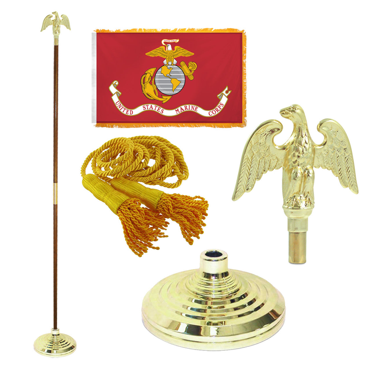 Super Tough Indoor Flagpole Kit with Nylon 4' x 6' Marines Flag