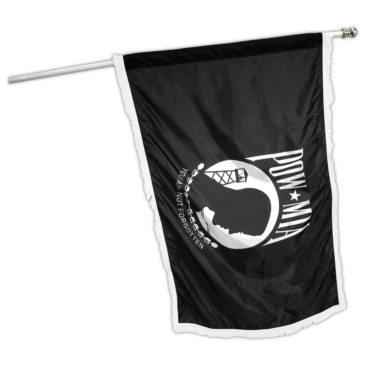 Indoor POW MIA Flag 3ft x 5ft Nylon - Single Sided - White Fringe