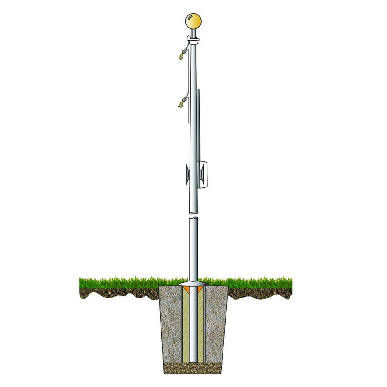 ECS25 Special Budget Series 25ft Commercial Flagpole - .125in Wall Thickness - 3-1/2in Butt Diameter