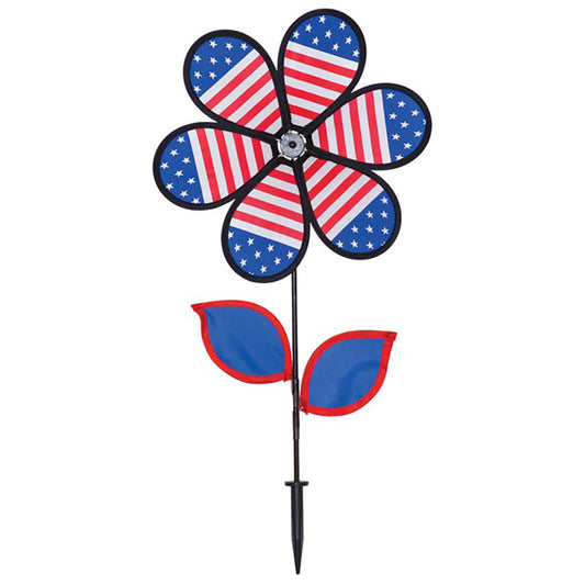 Decorative garden stake with American flag design on a white background