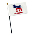 Small white flag with a blue and red donkey and 'DEMOCRAT' text on a white background
