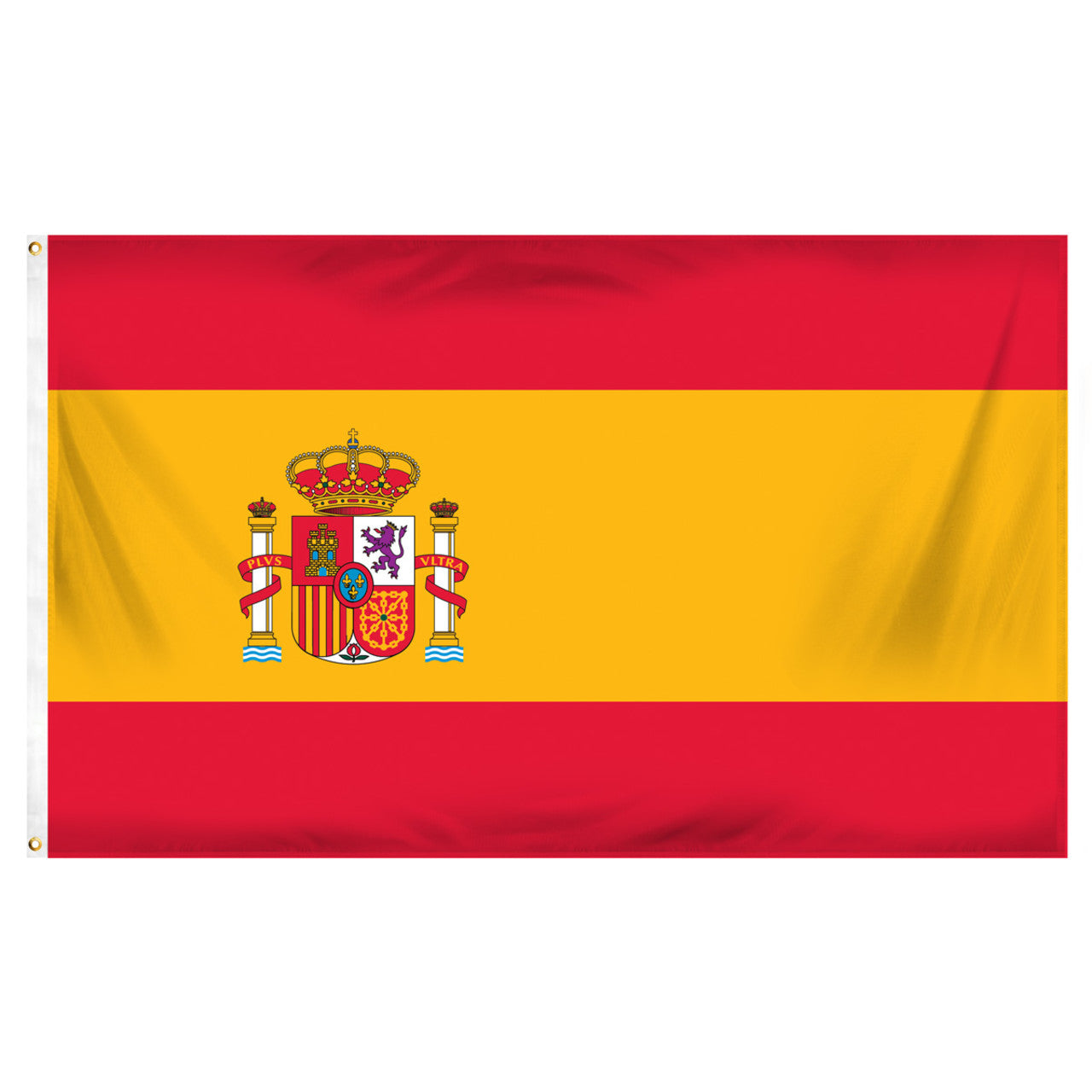 The flag of Spain, featuring a vertical stripe design with a red stripe on the left and a yellow stripe on the right, containing the national emblem in the center.