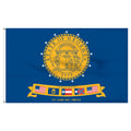 State of Georgia blue flag with a ribbon showing the history of Georgia and its flags.