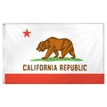 State of California flag featuring a grizzly bear, a red star, and the words 'CALIFORNIA REPUBLIC' on a white background with a red bottom stripe