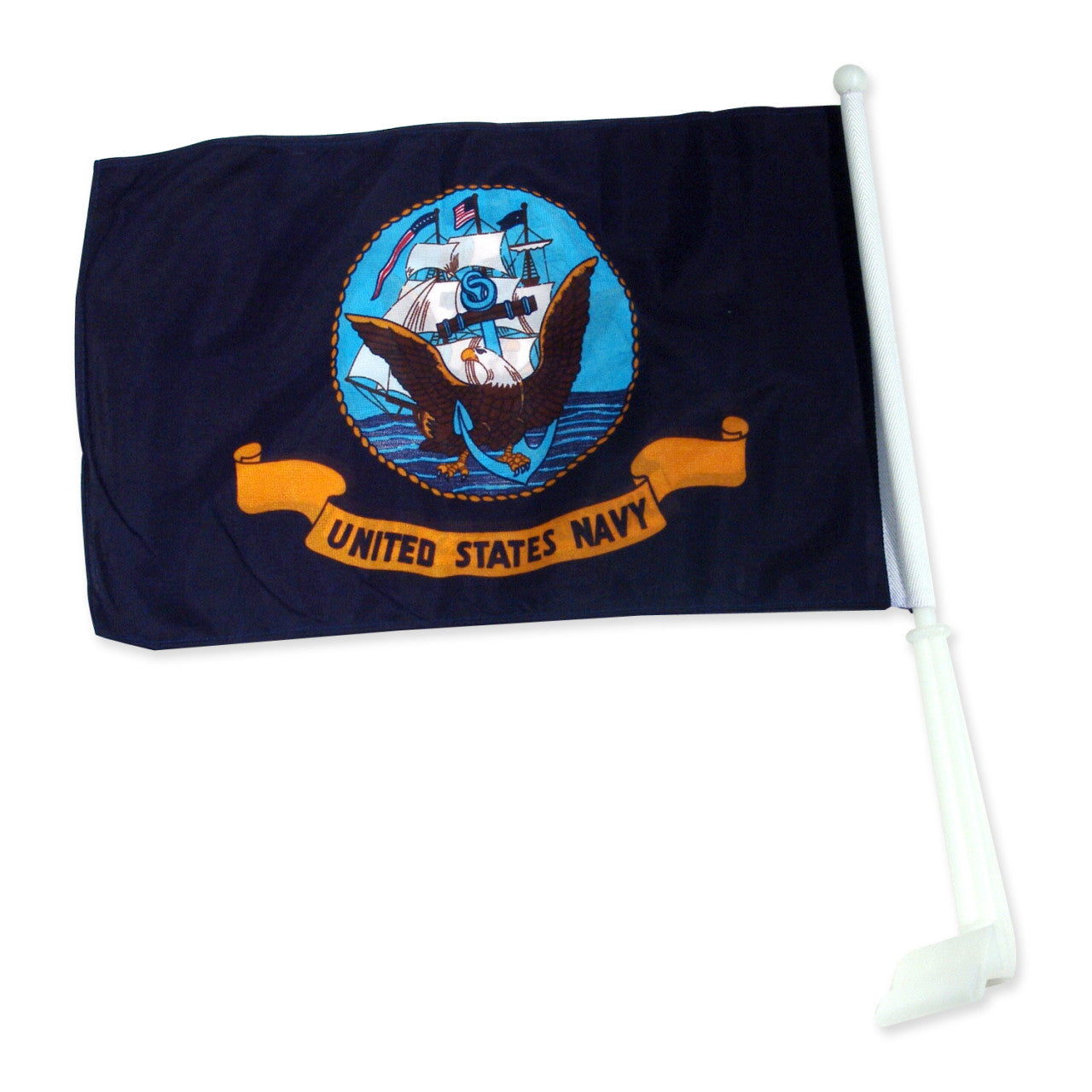United States Navy car flag with emblem on a white background