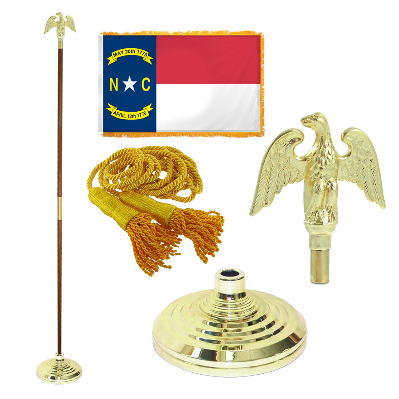 Super Tough Indoor Flagpole Kit with Nylon 3' x 5' North Carolina Flag