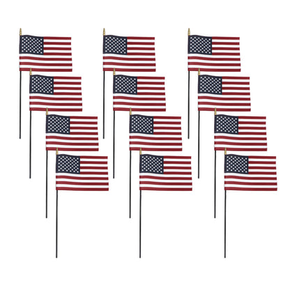 US Stick Flag 8x12in, Black Stick, Spear Tip - 12 Pack