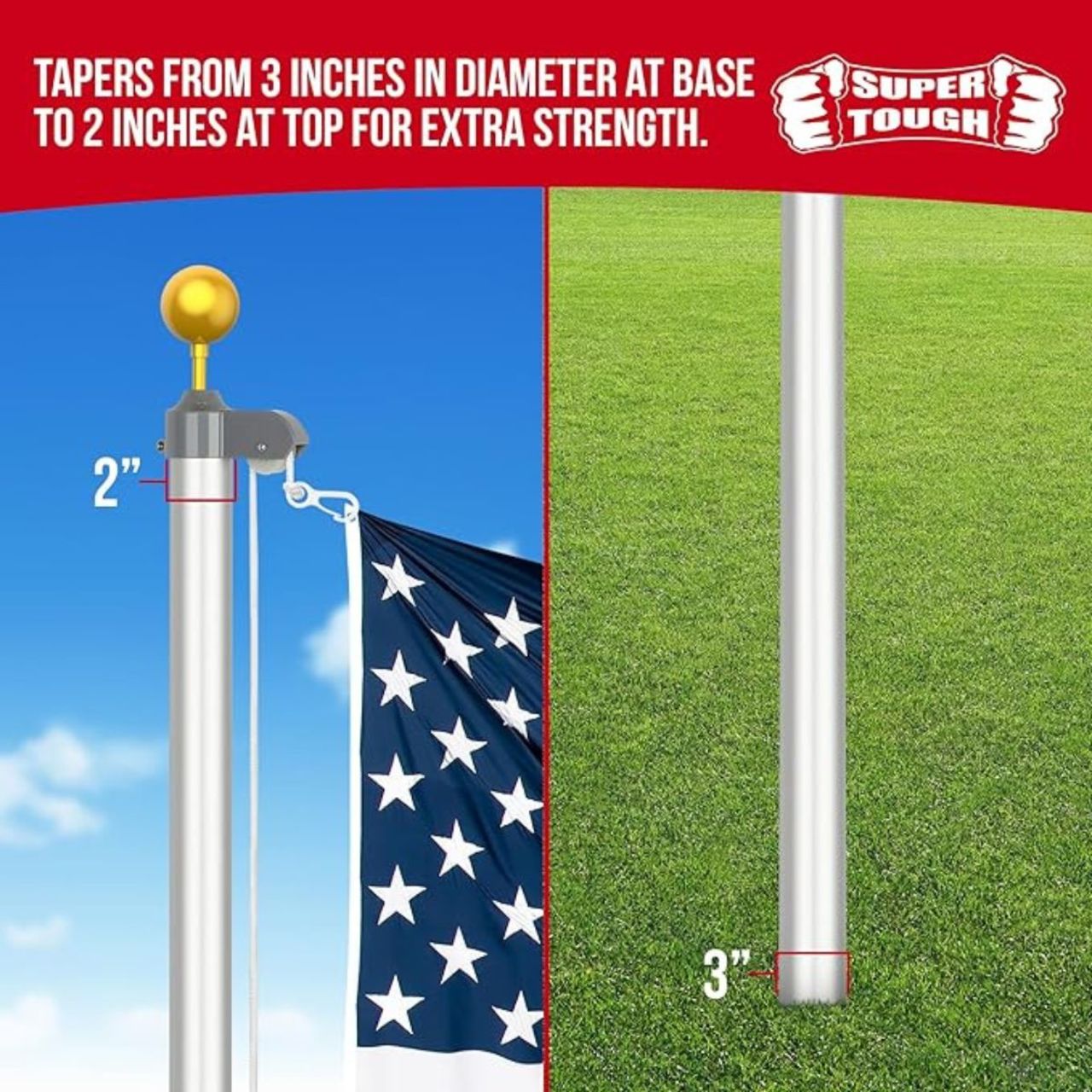 Super Tough 20ft Aluminum Sectional Residential Flagpole Kit - Silver