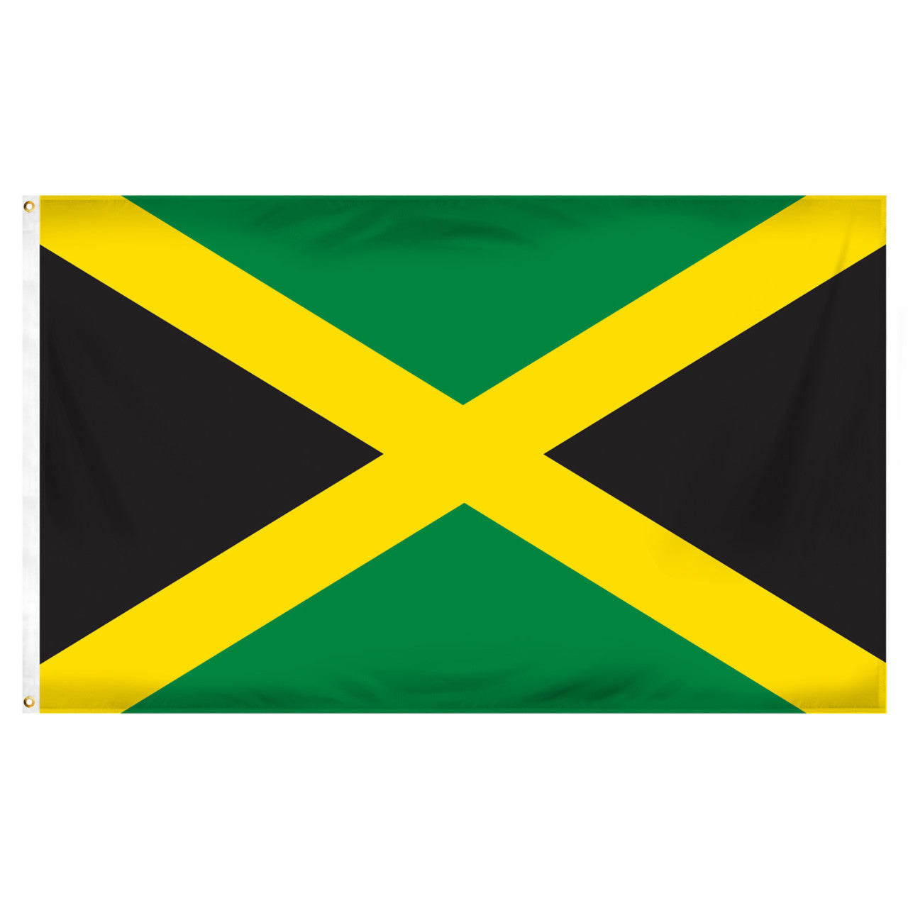 Flag of Jamaica with green and black and features two diagonal yellow stripes