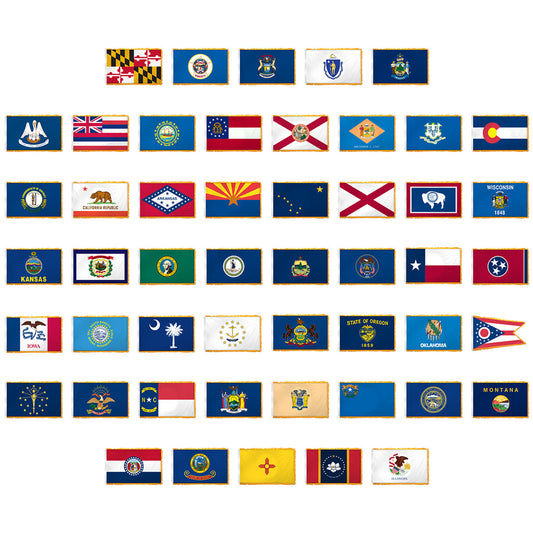 Set of 50 State Flags 3x5ft with Indoor Pole Hem and Fringe
