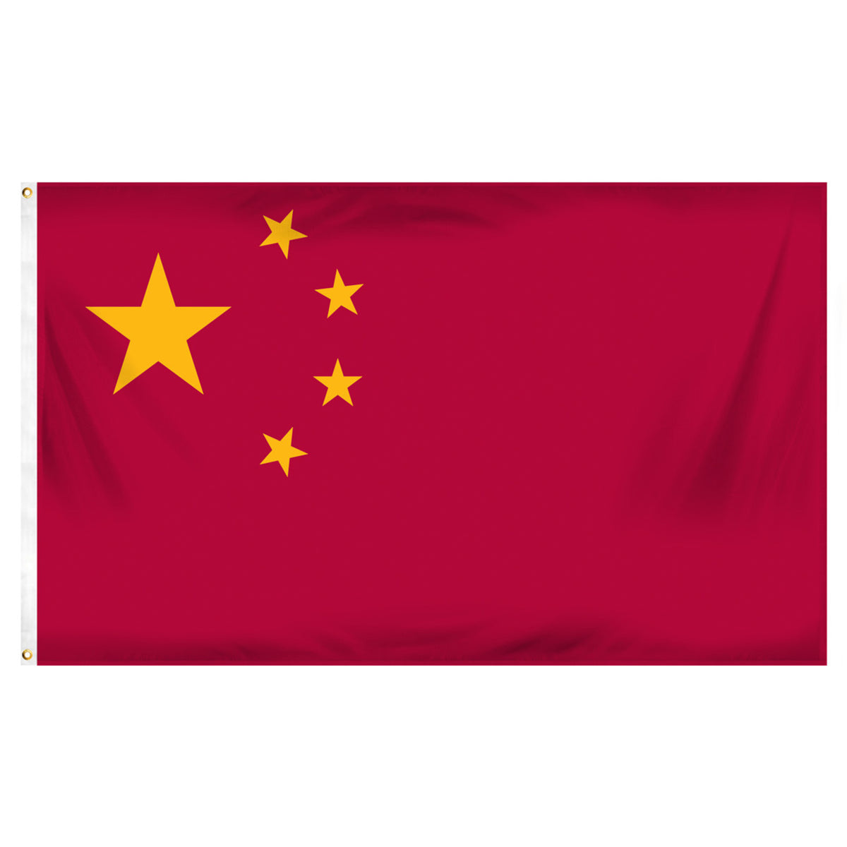 China flag with a red background and a single large yellow star in the corner with four smaller stars, displayed on a white background