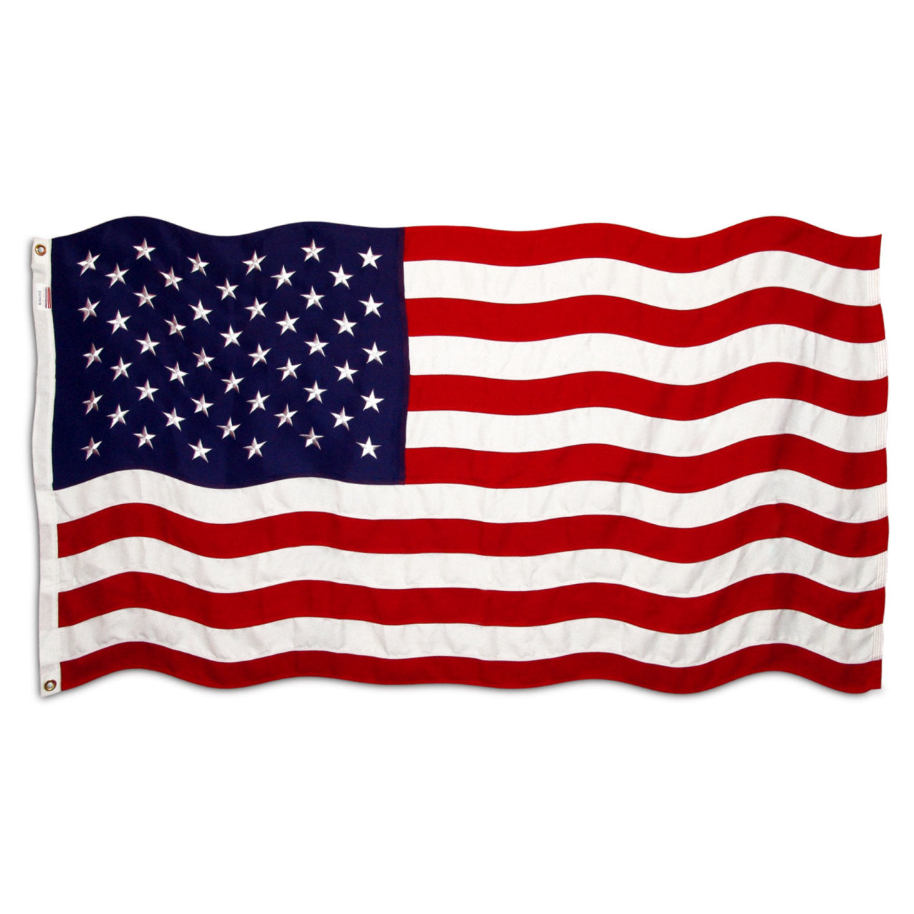 American flag waving on a white background