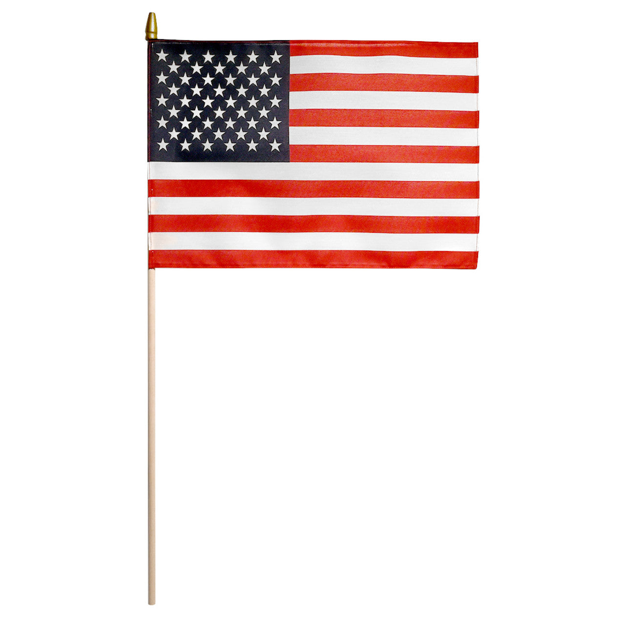 American flag on a stick against a white background