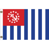 US Power Squadron flag with blue and white vertical stripe and a red canton with whit anchor and stars