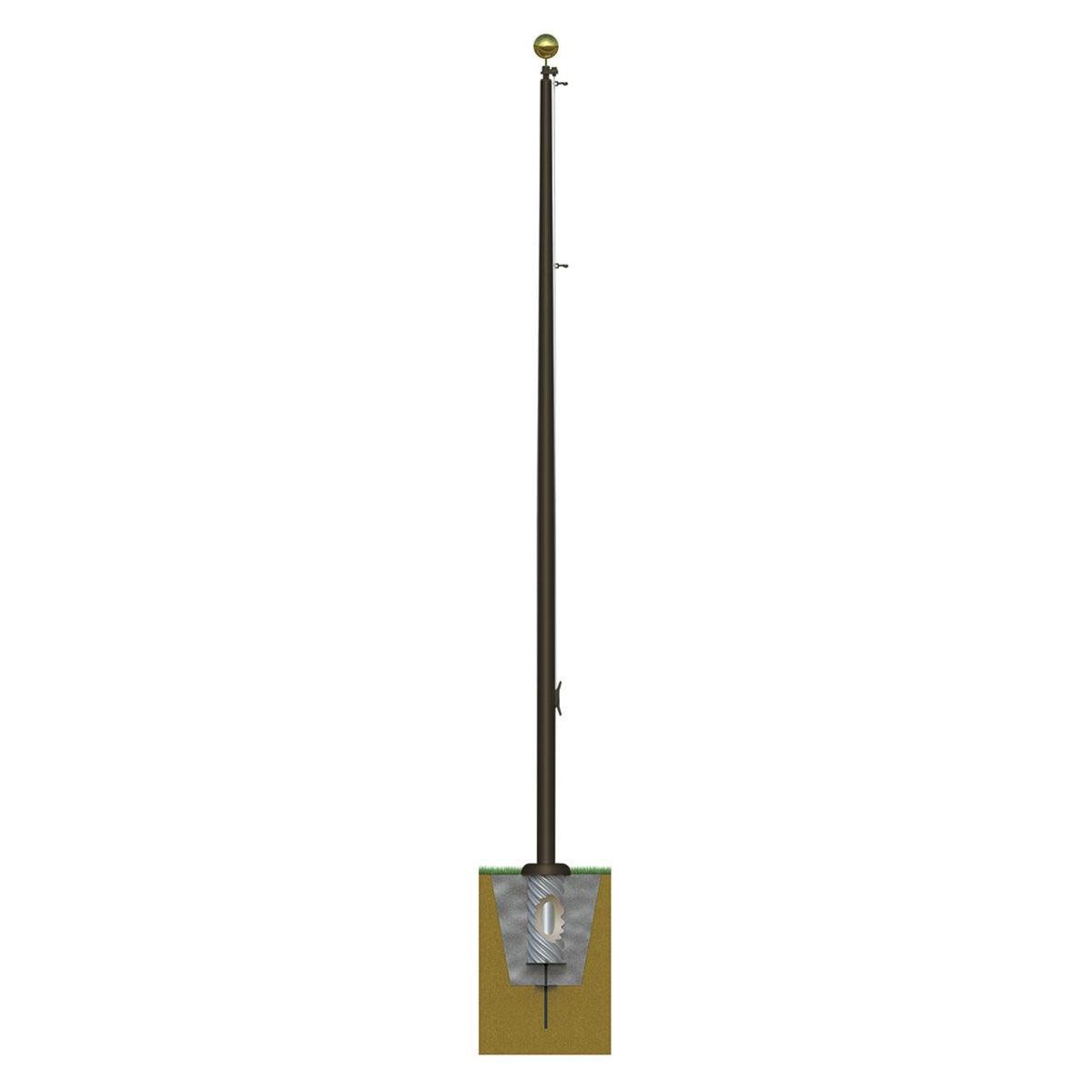 Commercial flagpole implementation illustration with below ground sleeve.