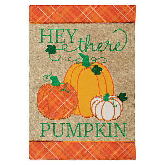 Carson Fall Applique Garden Flag - Hey Pumpkin - 12.5in x 18in