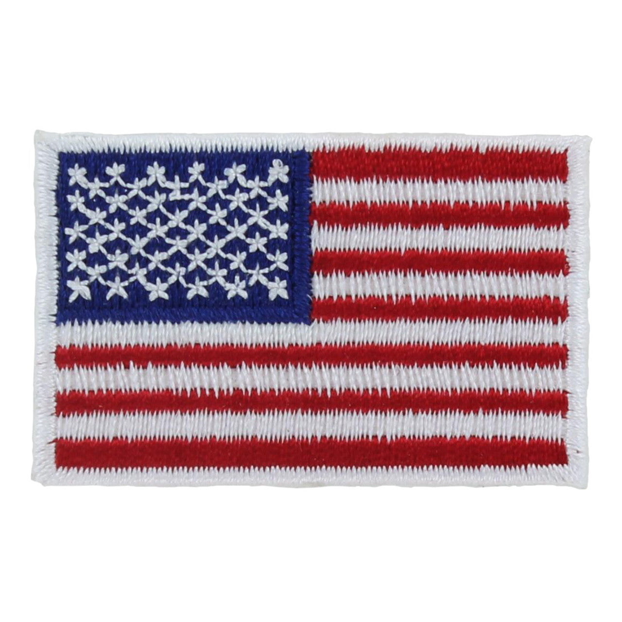 Embroidered patch of the American flag on a white background