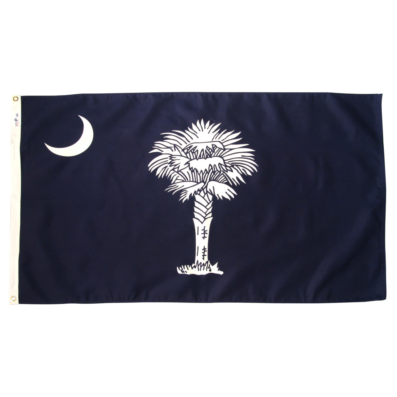 South Carolia state flag with a white palm tree and moon on a blue background
