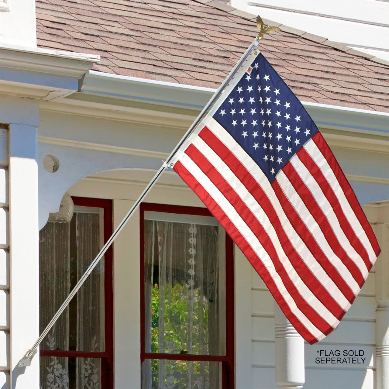 Outdoor Wall Mounted Residential American Flagpole Kit - 3ft x 5ft Flag with Ties
