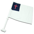 Car flag with a red cross on a blue background