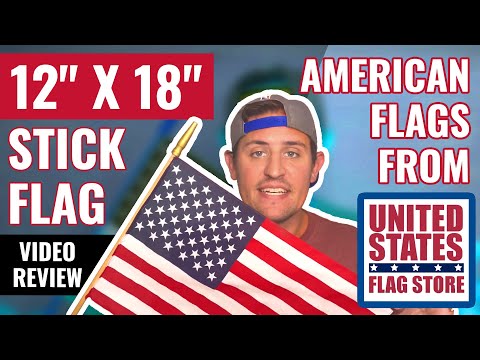 Super Tough 12"x18" US Stick Flag with 30"x3/8" Wood Staff - No Fray 12 Pack