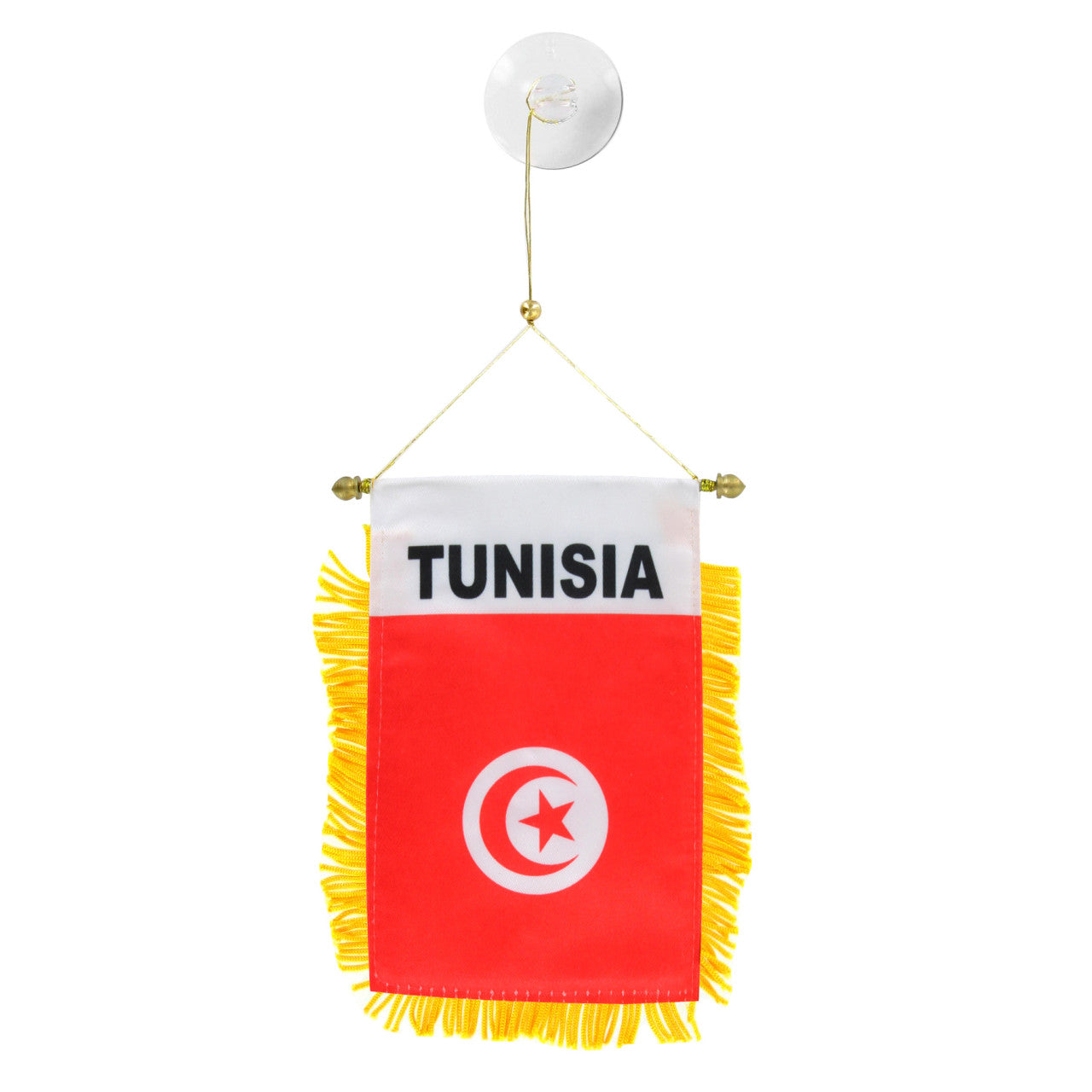 Small flag of Tunisia with yellow fringe on a white background
