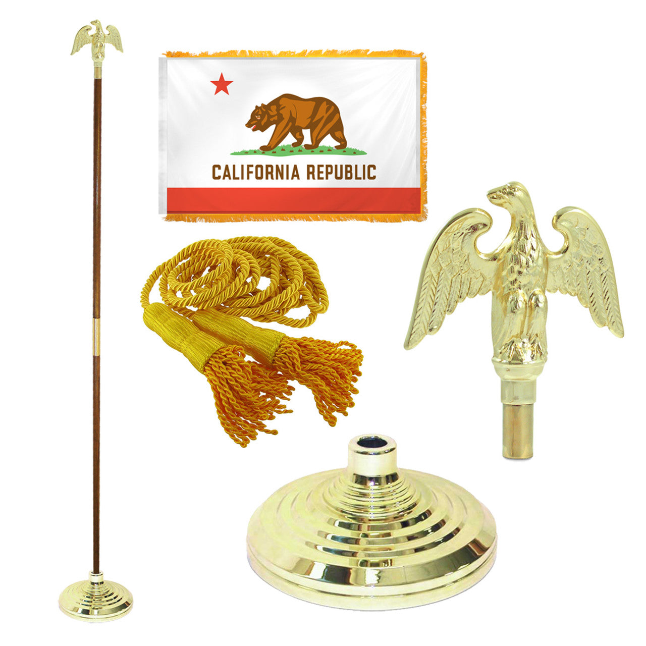 Super Tough Indoor Flagpole Kit with Nylon 4' x 6' California Flag