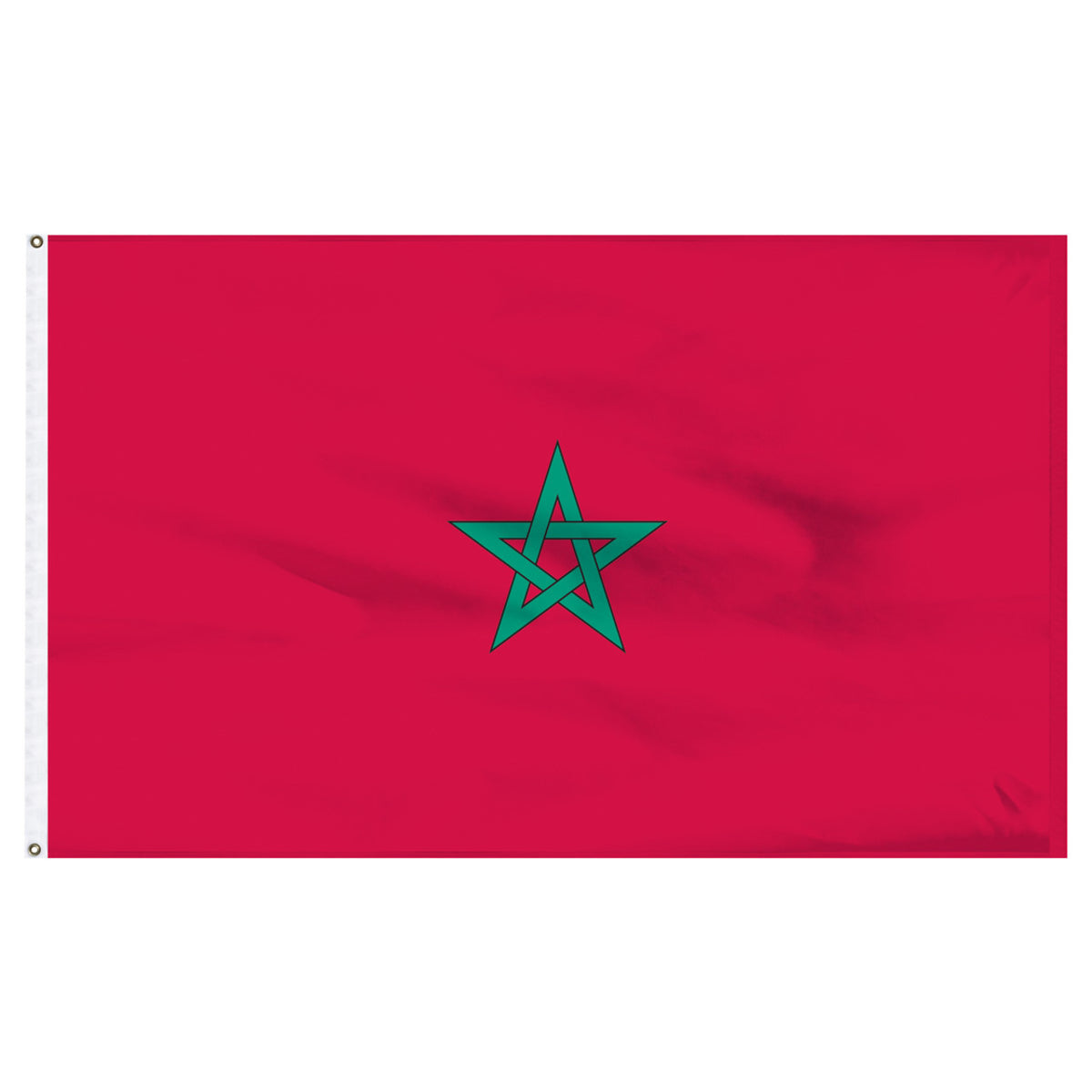 Red Moroccan flag with a green star in the center on a white background