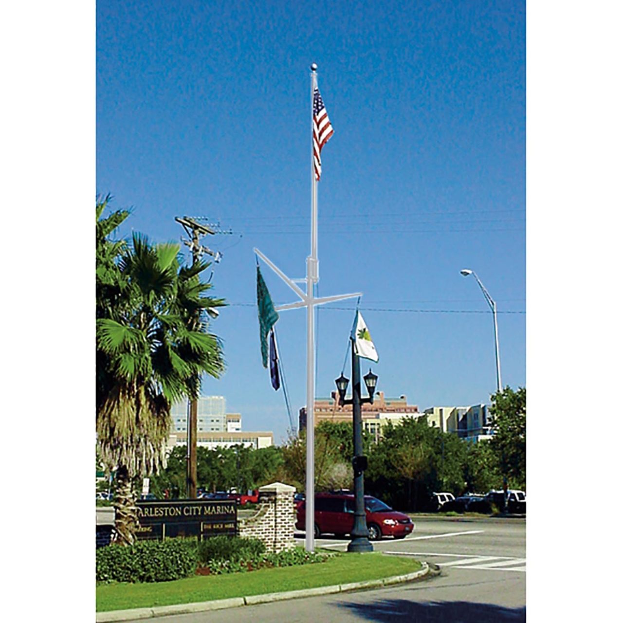 Nautical Double Mast Series 80ft 3 Sections Commercial Flagpole - .375in Wall Thickness - 12in Butt Diameter