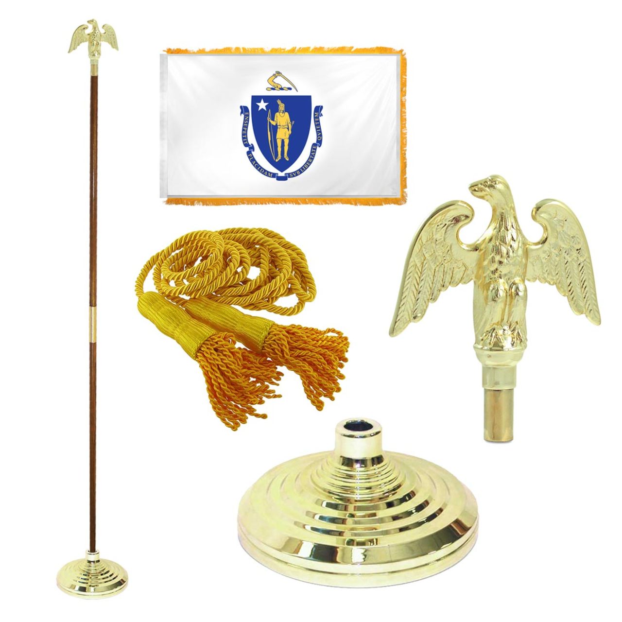 Super Tough Indoor Flagpole Kit with Nylon 4' x 6' Massachusetts Flag