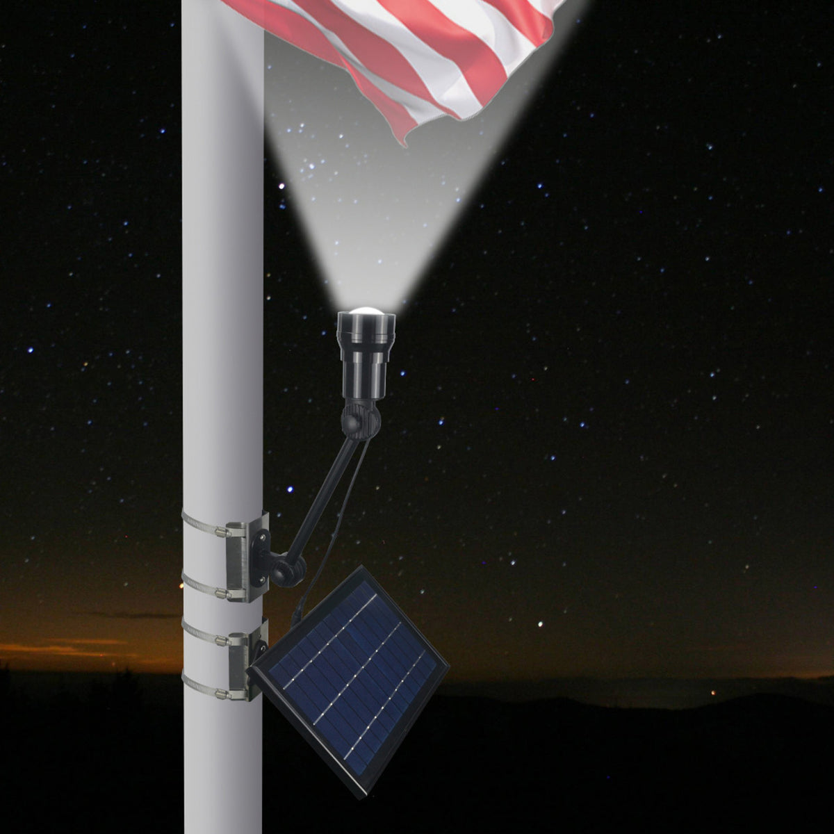 Solar LED flagpole light on a flagpole