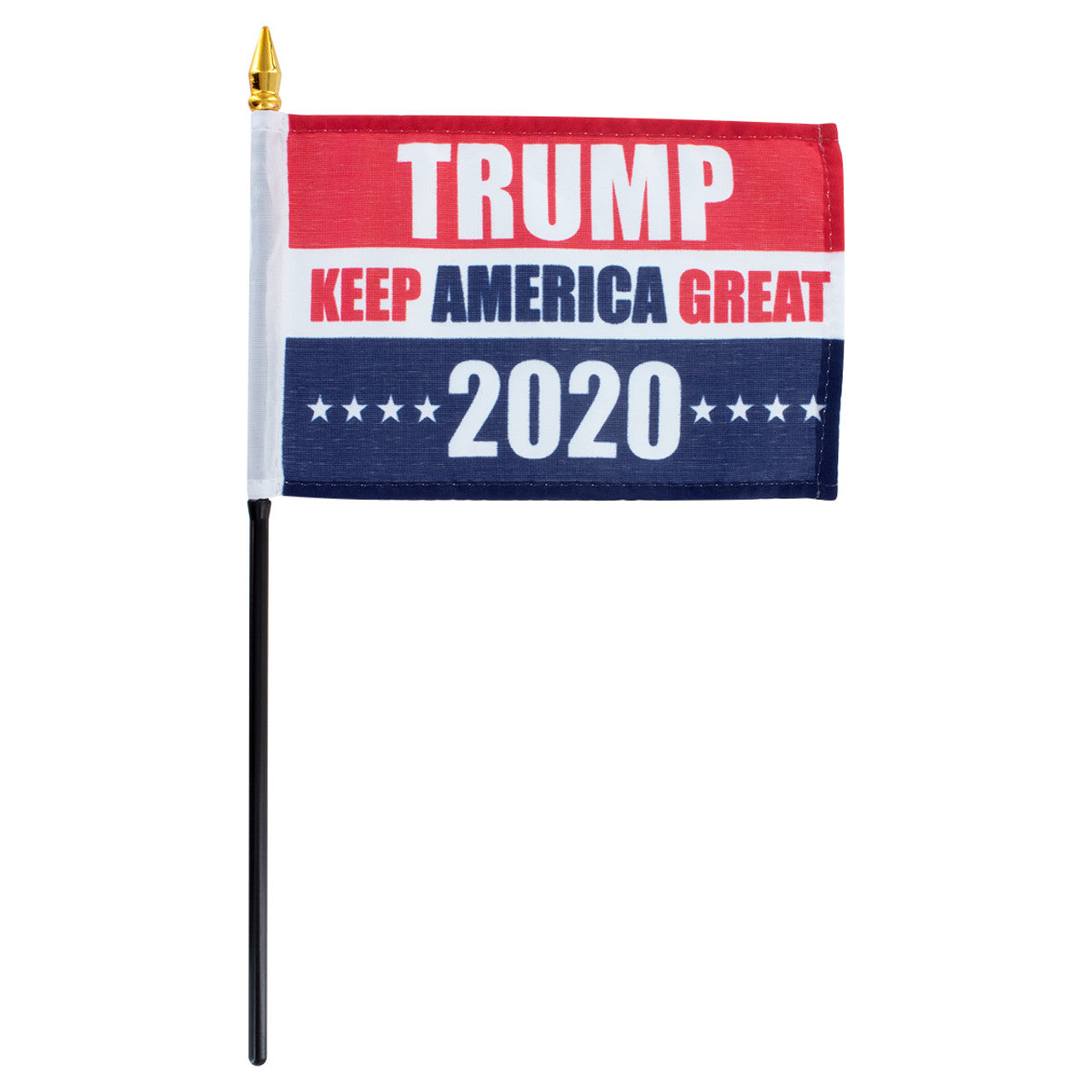 Small flag with 'TRUMP KEEP AMERICA GREAT 2020' text on a white background