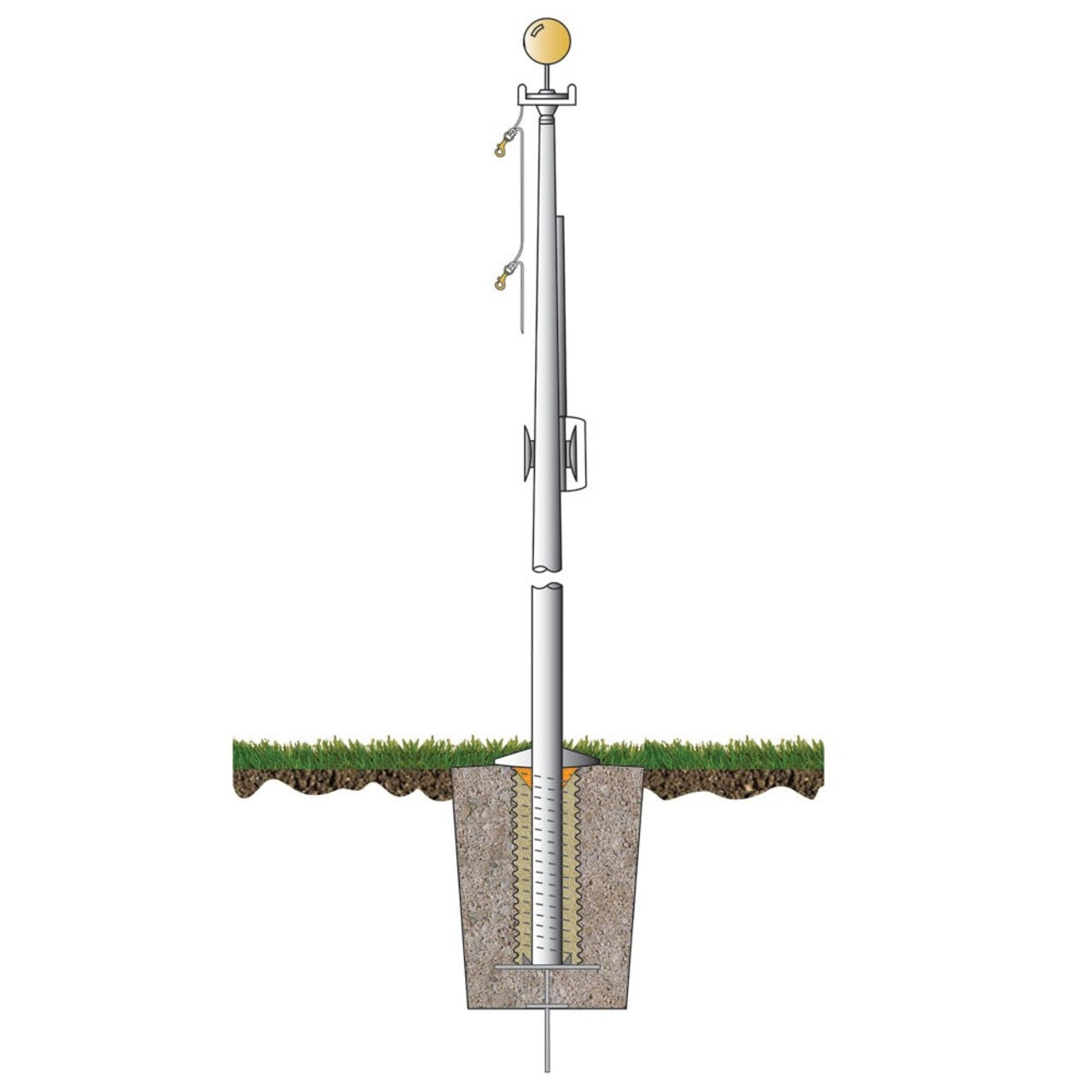 ECX35 Economy Extra Series 35ft 2 Sections Commercial Flagpole - .156in Wall Thickness - 6in Butt Diameter