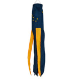 Navy blue and yellow state of Alaska windsock with star pattern on a white background