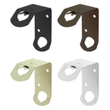 Four metal brackets in black, brown, beige, and white on a white background