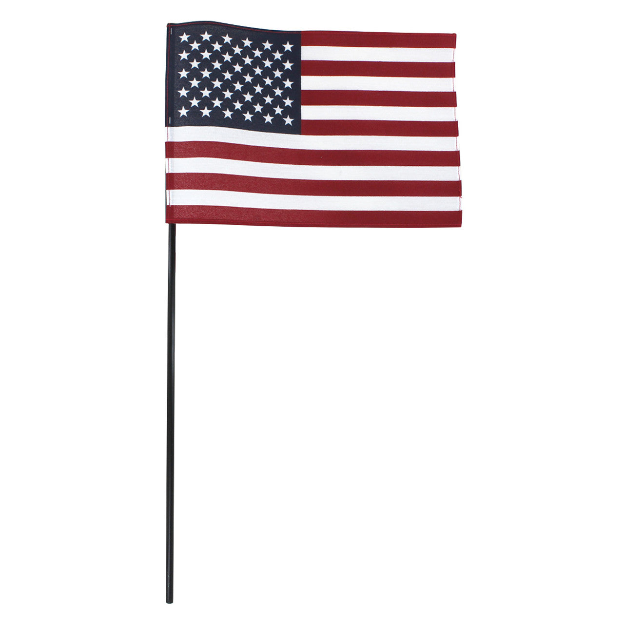 Super Tough 8"x12" Cotton US Stick Flag with 24" Black Stick - No Spear Tip