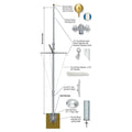 Nautical Double Mast Series 80ft 3 Sections Commercial Flagpole - .375in Wall Thickness - 12in Butt Diameter